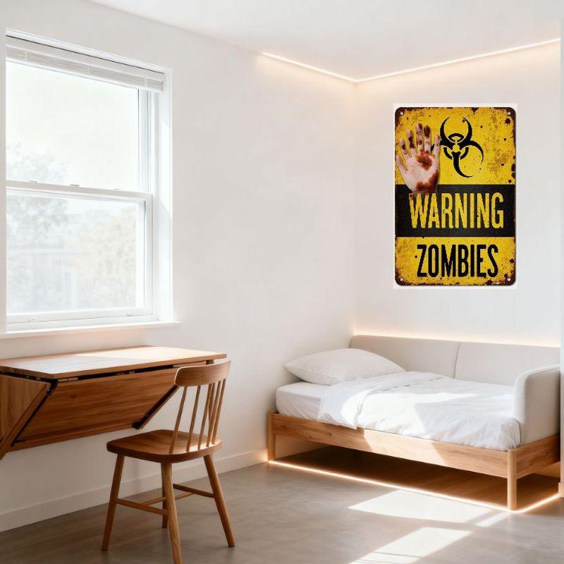Vintage Rusty Zombie Warning Metal Tin Sign Yellow Black Biohazard Hand Horror Humor Home Bar Man Cave Decor