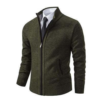 Plus Size Men's Casual Cardigan Jacket: Autumn/Winter Warm, Fashionable Stand Collar Sweater for 2025.