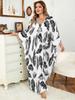 EDOLYNSA Black Printed Kaftan Women's Long Dress Kaftan Oversized Bohemian V-neck Chinese Knot Robe Swimsuit Cover-up Outfit Q1297