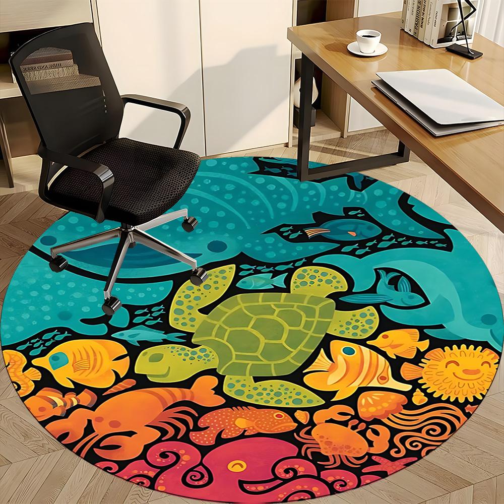 1pc Ocean Creatures Office Round Area Rug, Mat Suitable For Office, Under Office Chairs Bedroom Living Room Home Decor, Room Deco