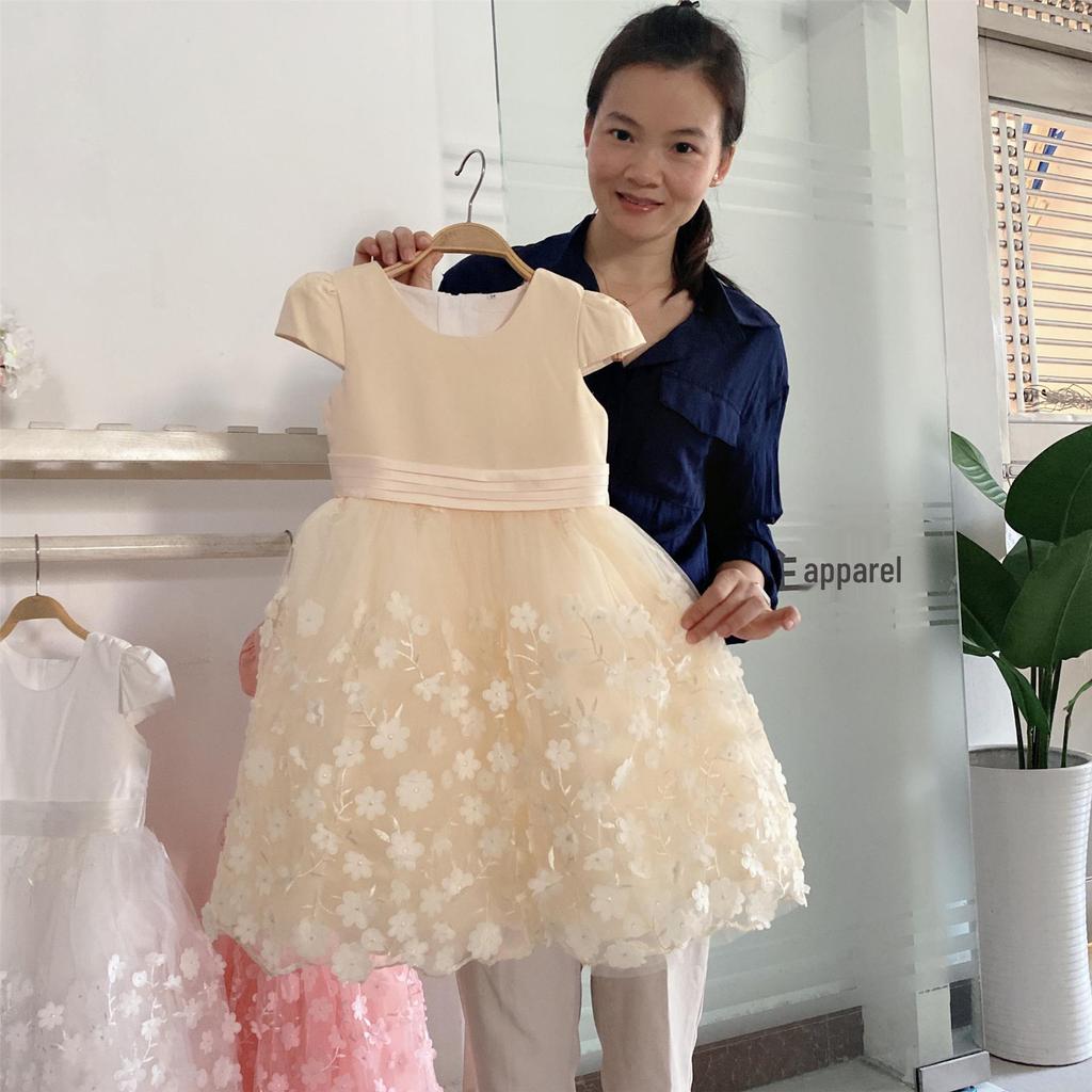 Kids' White Korean-Style Gauze Piano Performance Dress | Fluffy Princess Dress for Girls