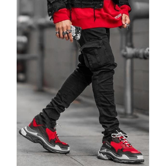 2024 европейские и американские трансграничные новые джинсы мужские с боковыми карманами, обтягивающие джинсы для маленькой стопы S чёрный