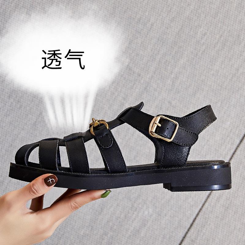 

Baotou sandals women s outer wear summer new women s flat-bottomed leather women s shoes women s 40 чёрный