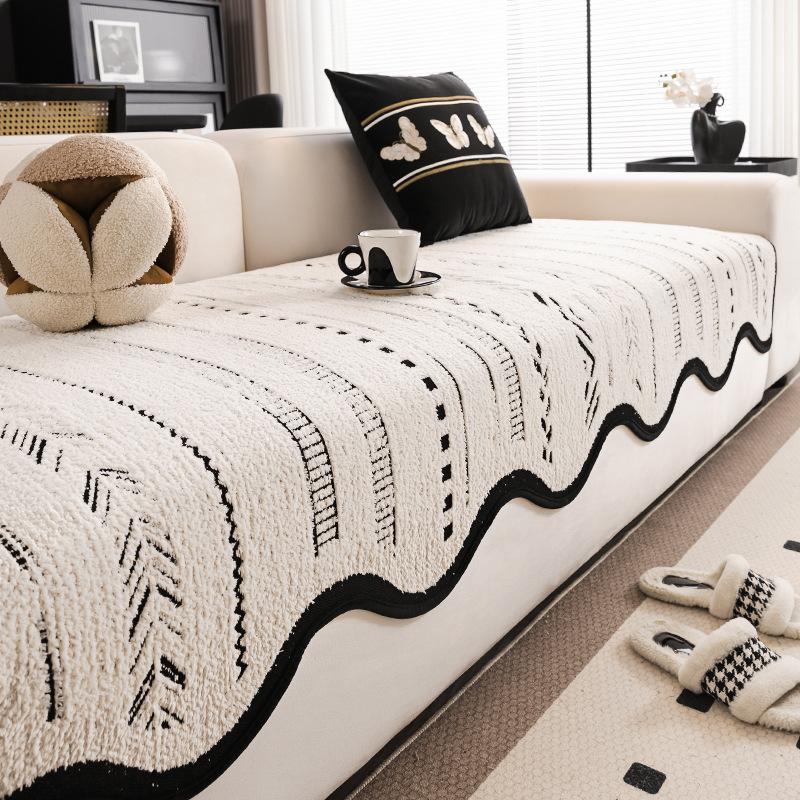 

Premium Leather Sofa Cushion Autumn And Winter Plush New Four-Season Universal Fixed Non-Slip Straight Row Seat Cushion Cover 90*70cm