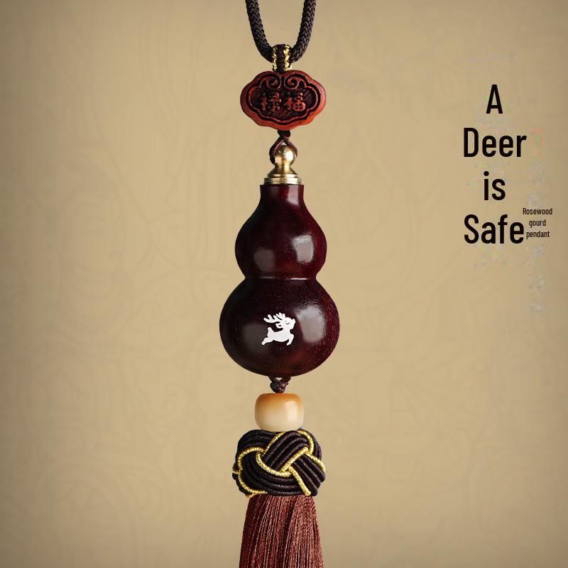 Red Sandalwood Gourd Car Pendant for Safe Travels - Unisex Rearview Mirror Charm