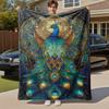 1PC Peacock Stained Glass Outdoor Flannel Blanket  Soft Plush Decor for Picnics, camping,Bedroom, Playroom, Lightweight , All Season1194A