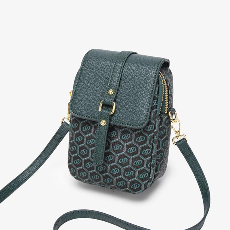 Peacock Green Large Screen Vertical Mini Mobile Bag Women's New Crossbody Shoulder Bag Casual Simple and Beautiful Printed Small Square Bag