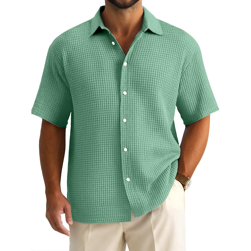 Men's Summer Solid Color Lapel Short-Sleeved Shirt Men's Casual Fashion Short-Sleeved Shirt
