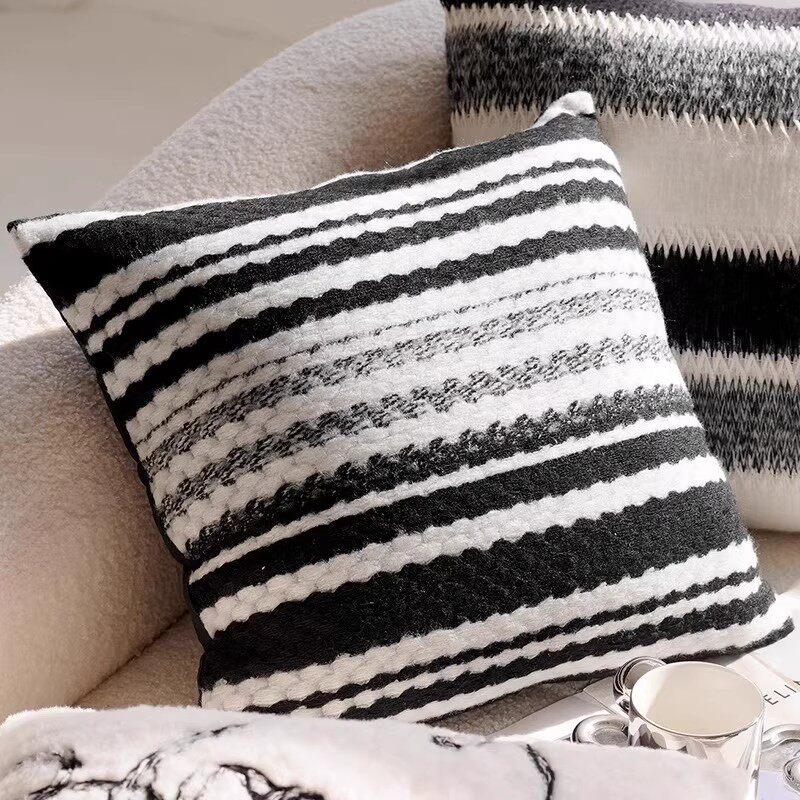 Black & White Modern Throw Pillow Covers Set - Neutral Abstract Striped & Plush Cushion Covers for Living Room Sofa Decor