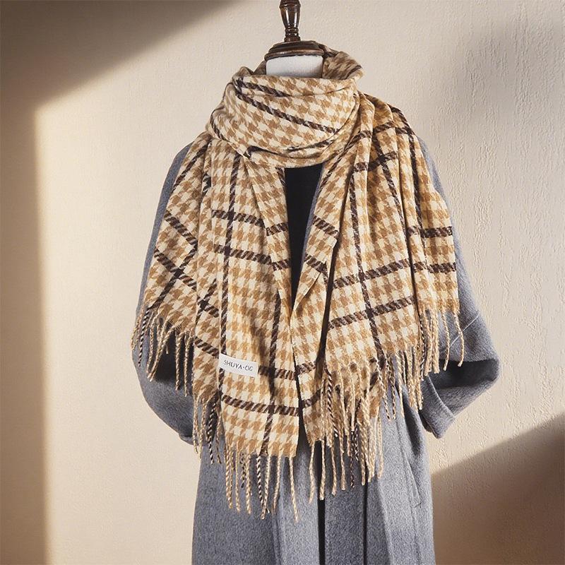 Korean Style All Match Fashion Plaid Scarf for Women Autumn and Winter New Student Warm and Cold Proof Tassel Shawl Scarf