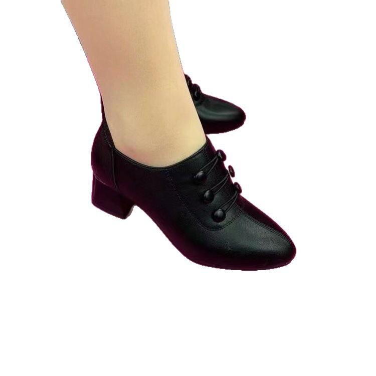 Versatile soft sole thick heel single shoes women's autumn new fashion women's shoes medium heel leather shoes dance shoes women