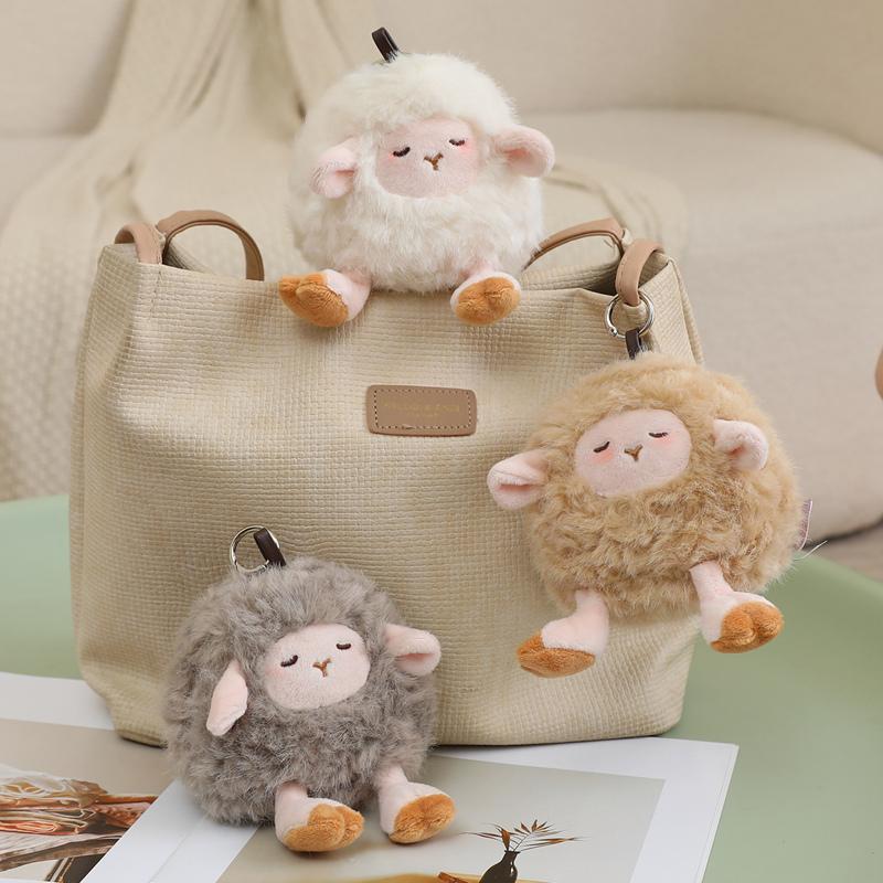 TreasuringU 3 Colours Lamb Plush Keychain Soft Round Sheep Stuffed Doll Cute Animal Plushie Keyring Bag Pendant Halloween Gifts