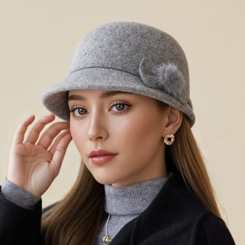 Autumn and Winter  The Elderly Hat Women's Wool Foreign Air Basin Hat Thickened Thermal Top Hat