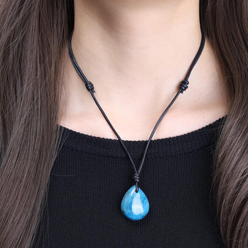 Apatite Teardrop Lucky Charm Power Stone Necklace [COAI] (Unisex)