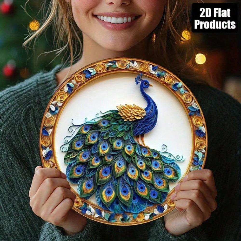 Metal Peacock Wall Art Blue Gold Home Decor Handmade Craft Ornament