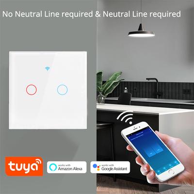 Interruttore della luce da parete WiFi Tuya standard UE 1/2/3 Gang senza filo neutro Interruttore della luce tattile di controllo wireless 220V Supporto Amazon Alexa Google Home
