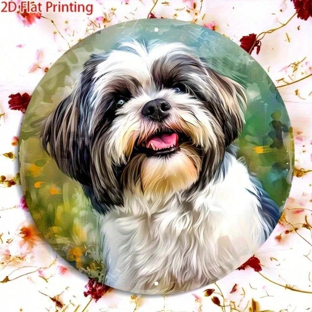 Segno da Parete Rotondo in Metallo Cane Shih Tzu Vintage 8x8 Pollici Piastra in Alluminio Resistente ai Raggi UV Arredamento Casa Interno Esterno