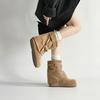 Pleated stack sleeve women's boots autumn belt buckle decoration simple inner height increase daily go out versatile short boots