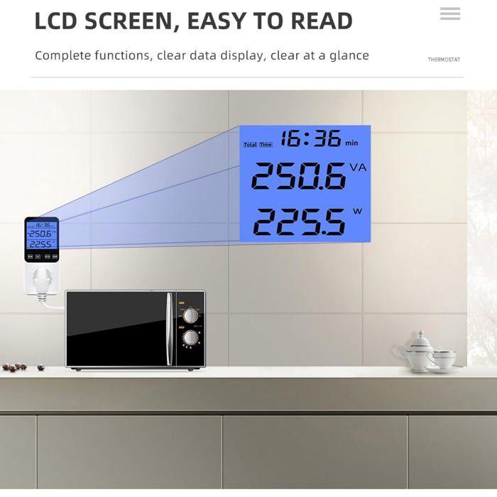 AIMOONSA Compteur électrique pour prise 14 modes avec écran LCD — mesure conso kWh W V A PF