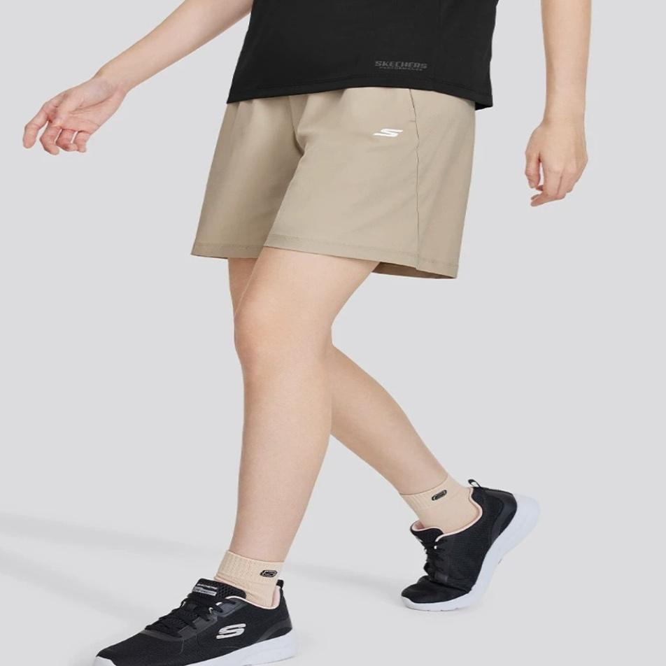 Skechers Solid Color Moisture Wicking Quick Dry Elastic Waist Casual Shorts Women shorts Light-Brown P224W088-01GA