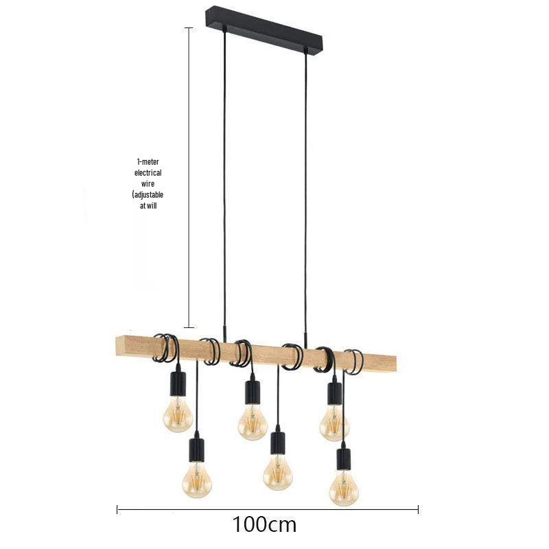 Black Wooden Art Pendant Lamp with 3 or 6 Heads for Restaurant, Coffee Shop, and Bar Counter
