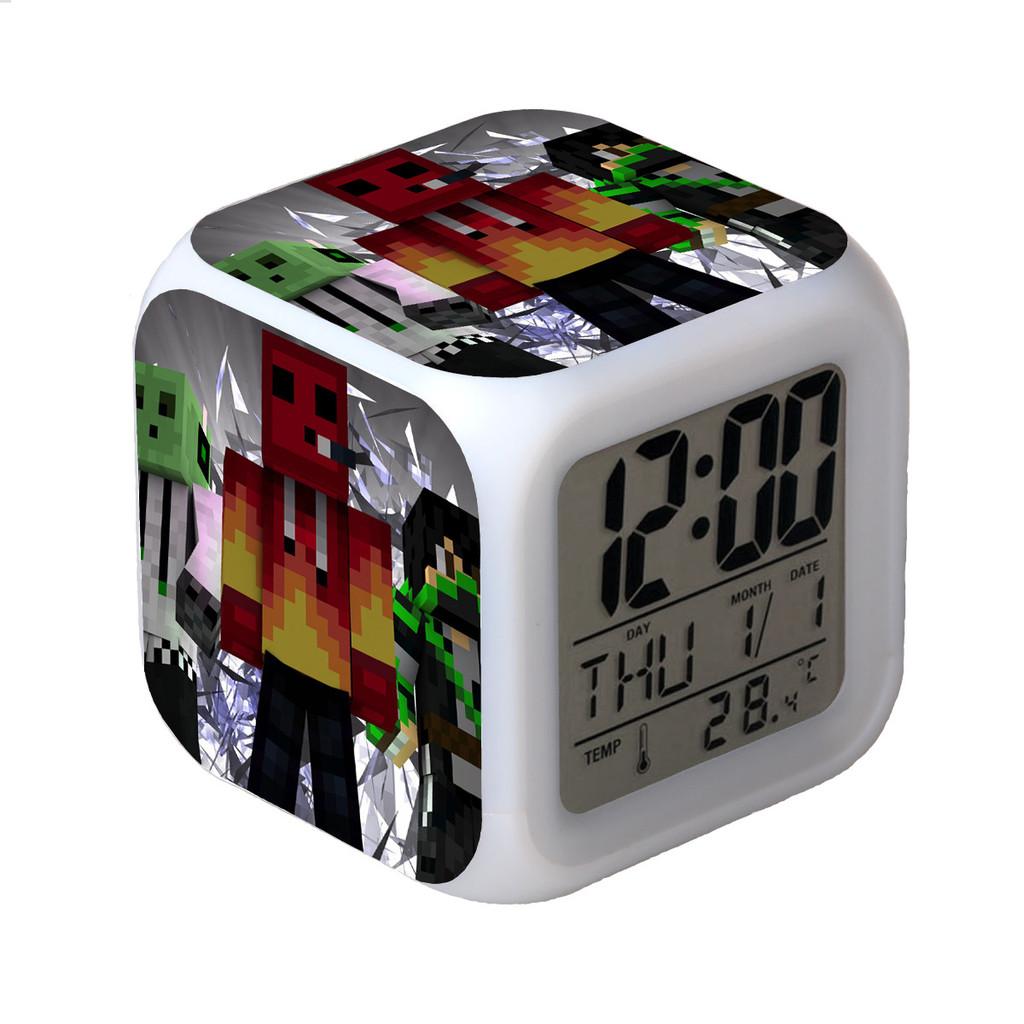 Minecraft Alarm Clock Led Night Light Colourful Changing Desktop Decoration