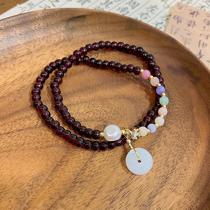 New Chinese Garnet Beaded Double Bracelet Women's Summer Spice Girl Bracelet Antique Hand