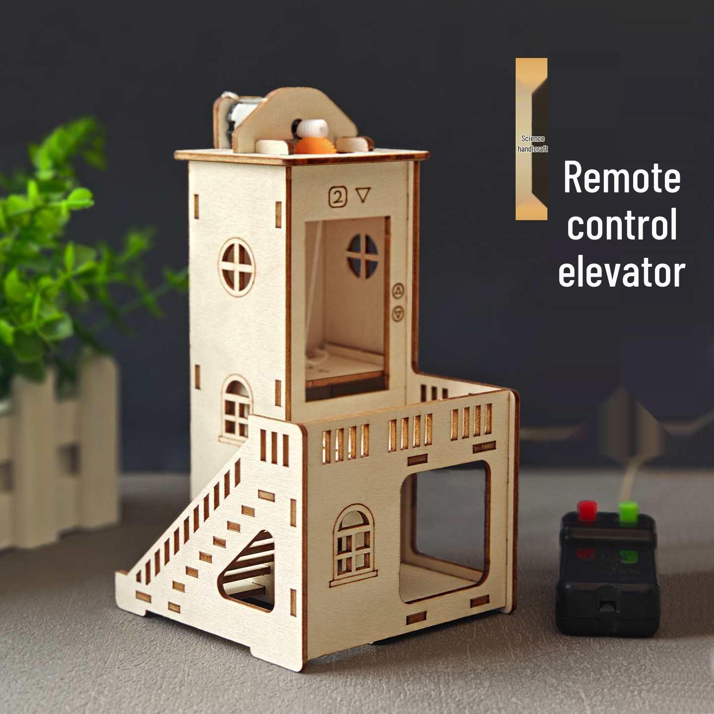 Remote Control Elevator Model Kit for Kids - Science & Technology DIY Project Wood Color Materials Kit (Includes Tools)