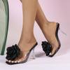 Papuci Transparenți de Vară din PVC Pentru Femei Modă Flori Mari Roz Sandale de Designer Pantofi de Damă Tocuri Înalte Transparente Mărimea 43