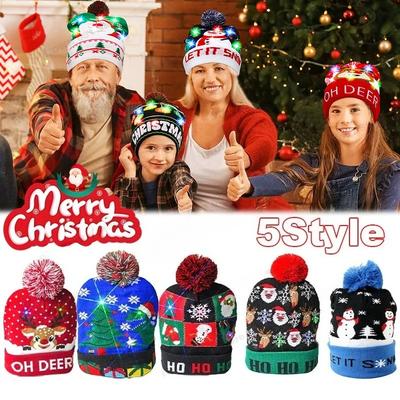 Cute Light Up Christmas Hat Flashing Led Snowman Winter Warm Color Knitted Cap Christmas Gift For New Year Xmas Party Decoration