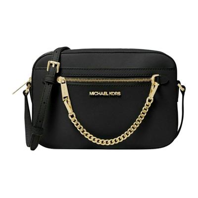 MK Jet Set Kæde Lynlås Ensfarvet Logo Pendler Læder Kamera Taske Dame Skulder Taske Sort 35S1GTTC7L-BLACK