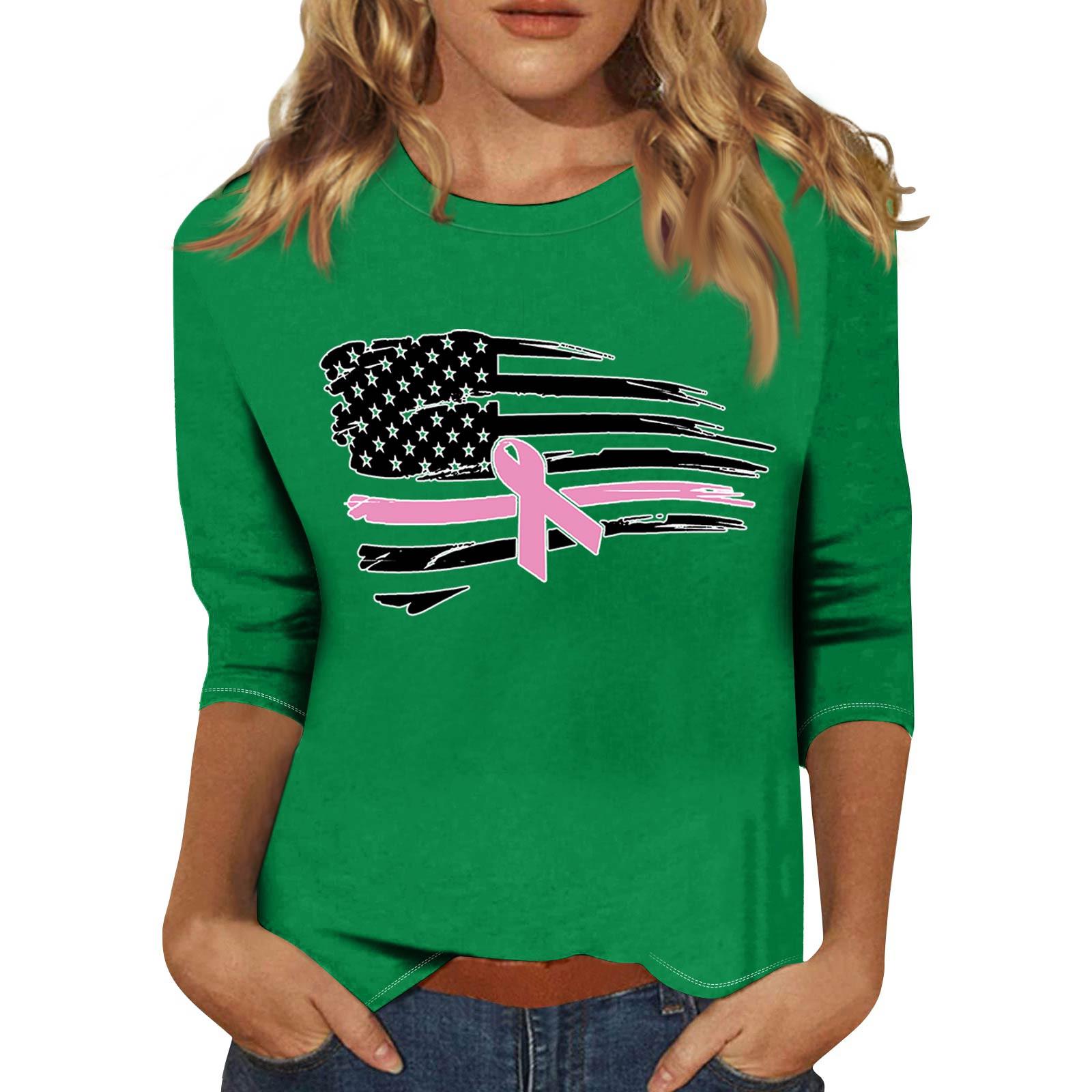 

Жіноча модна повсякденна футболка з принтом і круглим вирізом з рукавами сім чвертей S зелений