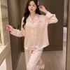 Ice Silk Pajamas Women's Spring, Summer and Autumn Sexy Long-sleeved Trousers Two-piece Set of Explosive Temperament Simple Loungewear