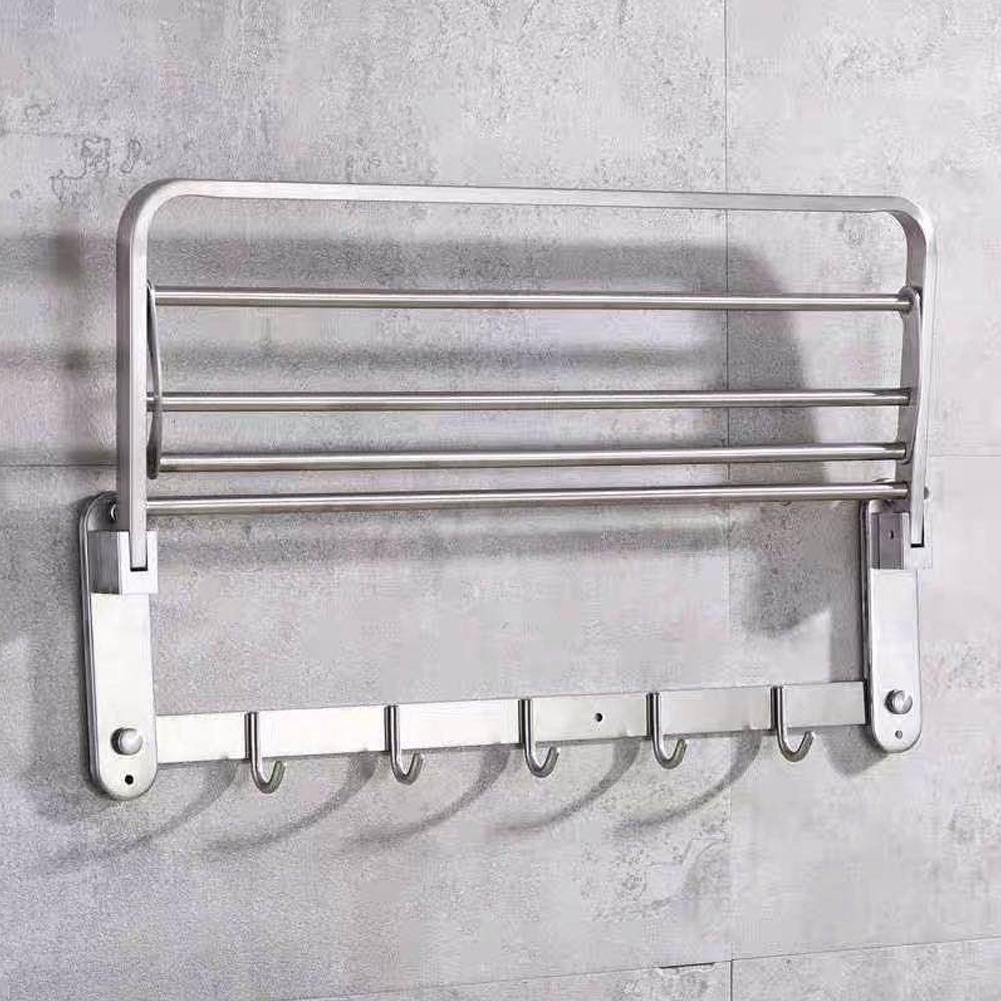 Stainless Steel Foldable Towel Rack Multifunctional WallMounted Bathroom Shelf with Hook