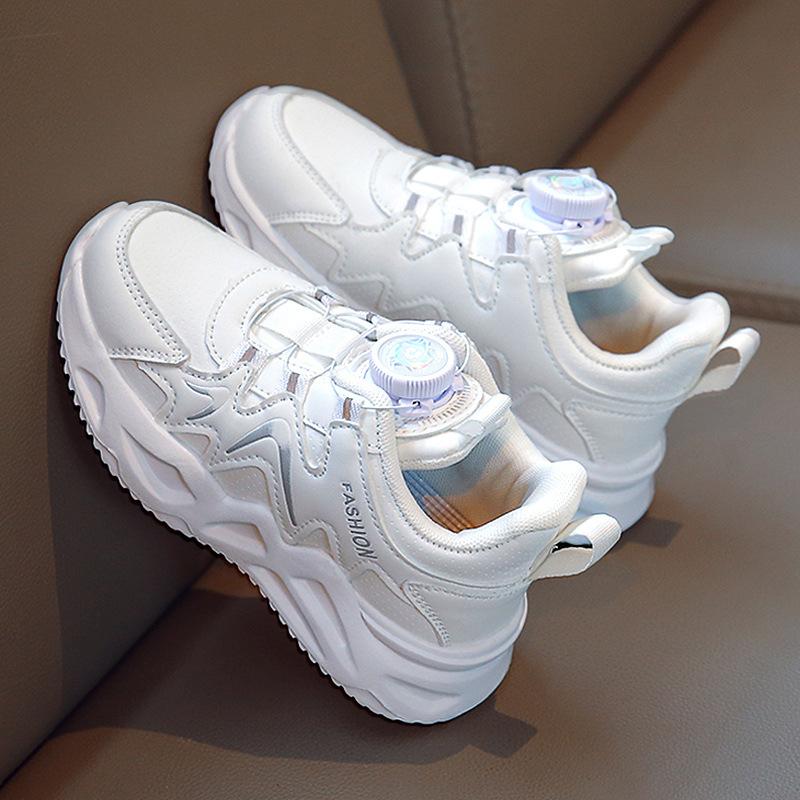 Rotating Button Girls Shoes 2025 Spring New Children's Sports Autumn Girls Little White Shoes Daddy Soft Bottom Tide
