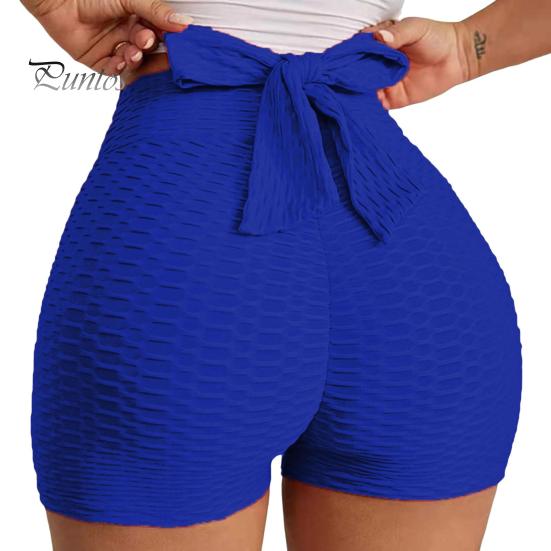

Женские спортивные шорты, эластичные, с высокой талией, однотонные, на шнуровке, облегающие, узкие, длиной выше колена, мягкие дышащие, повседневные, повседневные, велосипедные шорты для йоги M синий