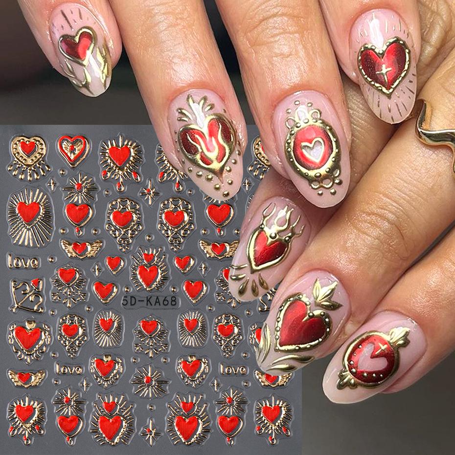 Xiaomi 2pcs 3D Heart Sun Star Nail Art Stickers Decals Gold Silver Red Romantic Valentine Adhesive Slider Charms 5D Nail Art Decoration