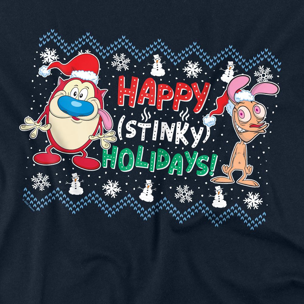 Ren & Stimpy Unisex Adult Happy Stinky Holidays Christmas Jumper T-Shirt
