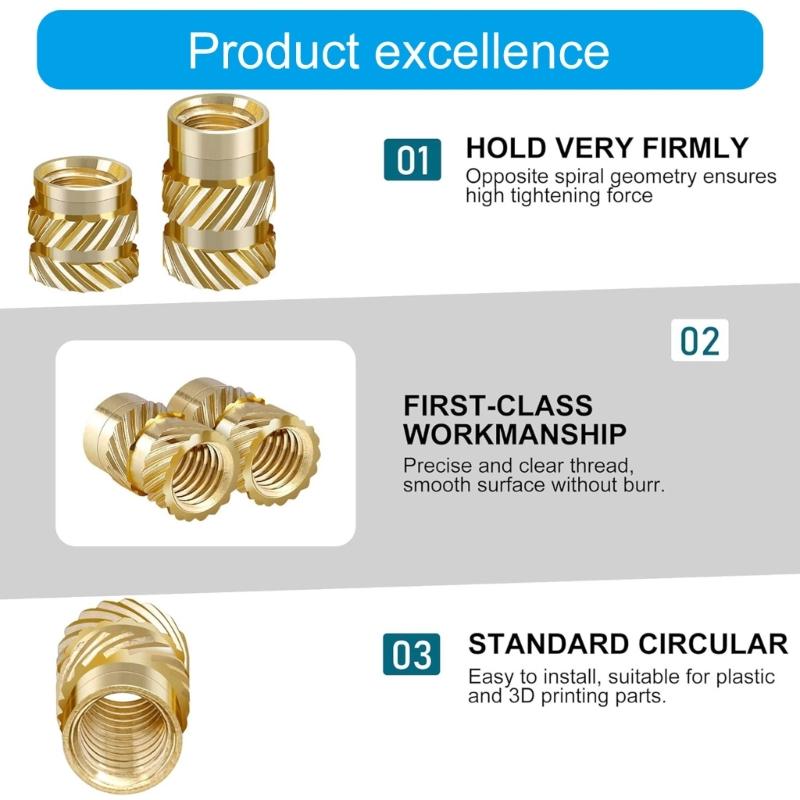 380Pcs Threaded Inserts 2/2.5/3/4/5/6mm Metric Knurled Nut Brass Embedding Nut for Printing 3D Printer Parts