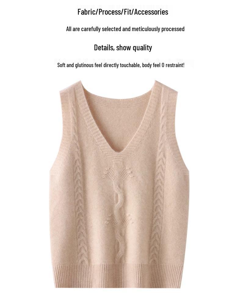 Women's V-Neck Knit Sweater Vest - Sleeveless, Loose Fit, Autumn/Winter Fashion