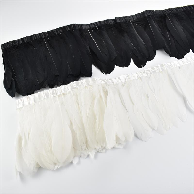 2Meters Colored Goose Feathers on Tape Trim White Black Geese Ribbon Fringe for Clothes Cape Sewing Flecos Wedding Accessories