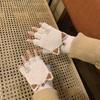 1Pair Cute Mittens Flip Half Finger Glove For Women Girls Winter Soft Warm Thick Gloves Student Cold Resistant Writing Gloves
