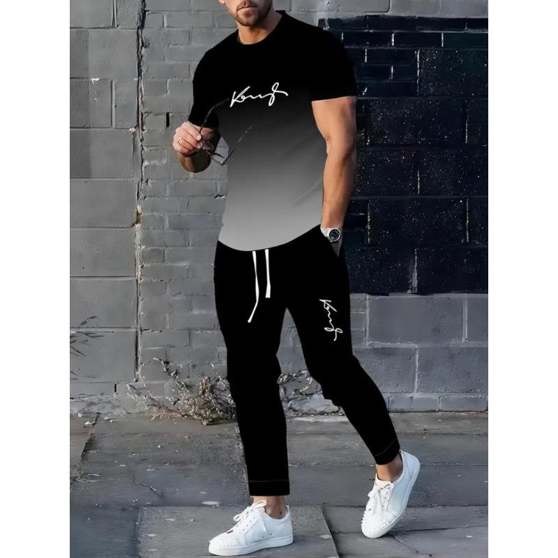 Autumn Street Fashion Men's Casual Long Pants Set, Two-color Spliced Men's Casual Round-neck And Casual Long Pants S-3XL
