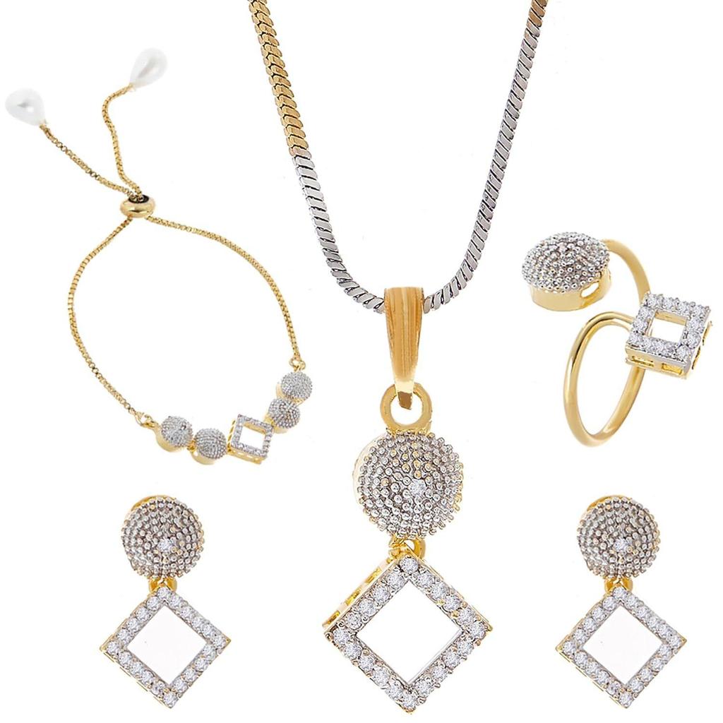 Jewellery Set for Women American Diamond Necklace Set with Earrings, Bracelet and Ring Jewellery for Girls and Women