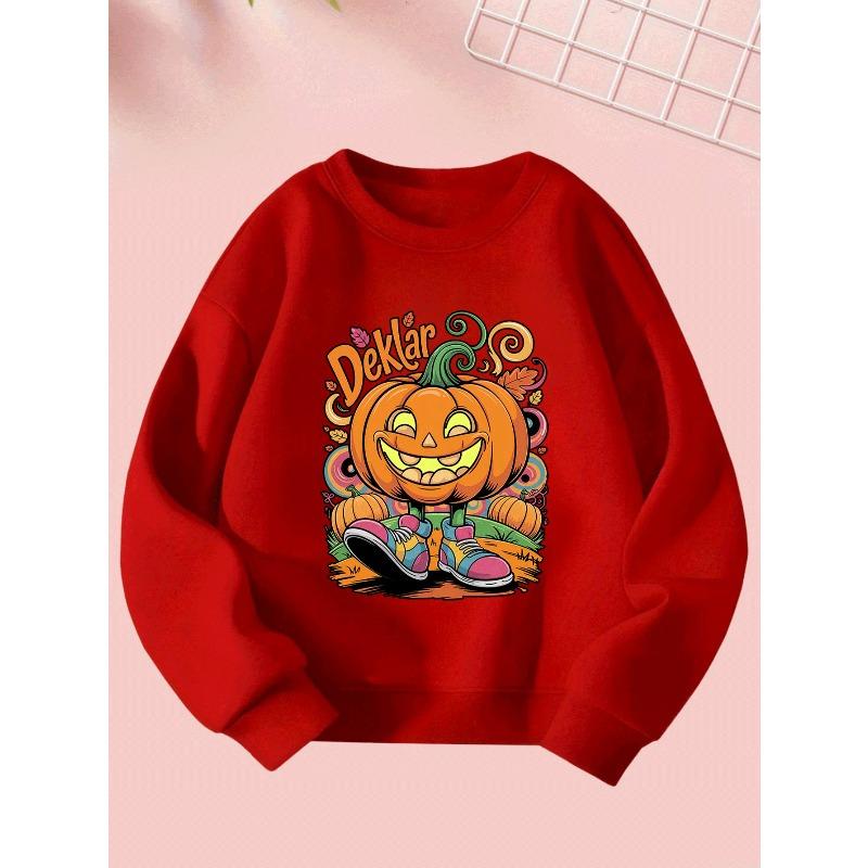 Süßes Halloween-Mädchen Kreatives Geister-Kürbis-Print-Sweatshirt - Bequem Langarm Rundhals für Herbst und Winter
