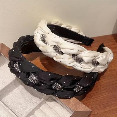 Brede geweven strass haarband voor dames, Koreaanse mode vintage veelzijdige hoofdband, Geschikt voor dagelijkse kleding en date-outfits