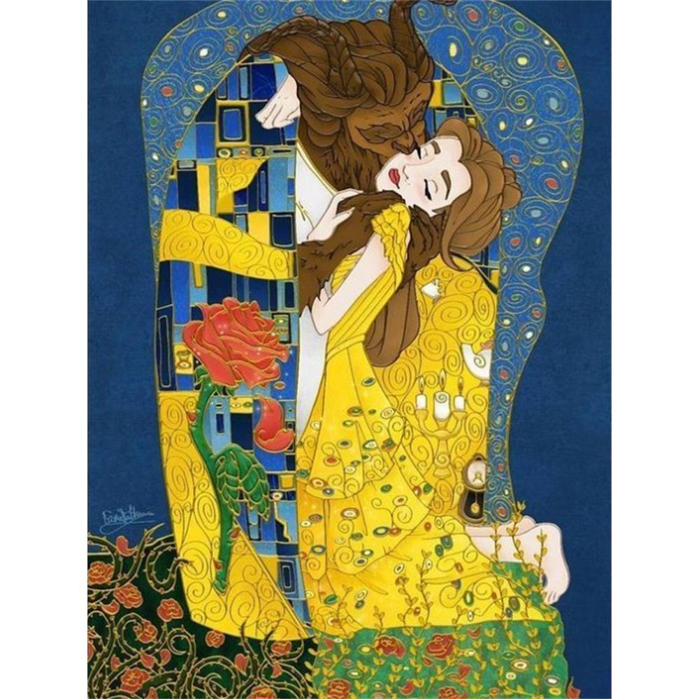 

Disney 5D DIY Diamond Painting Beauty and the Beast Illustration Full Round Diamond Mosaic Cartoon Embroidery Art Painting for Home Decoration Round 20x30cm
