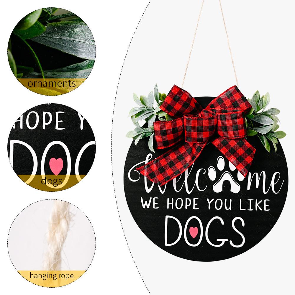 Handcrafted Stunning Wooden Dog Plaque With Classic Bow And Leafy Wreath For Decor Charming