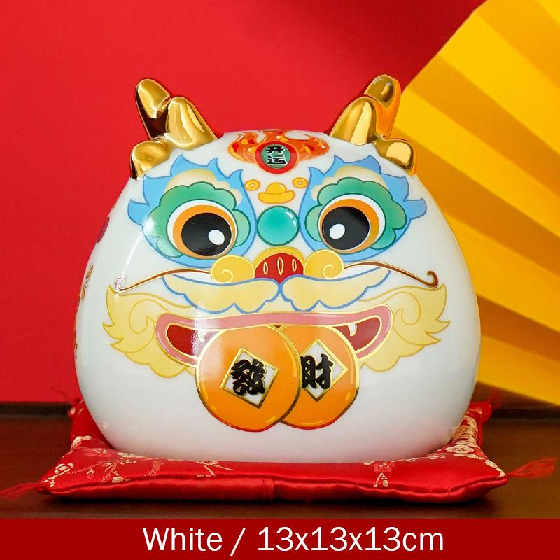 5 Inch Ceramic Dragon Money Box Maneki Neko Ornament Home Decoration Mascot Gold Dragon Figurine with Gift Box