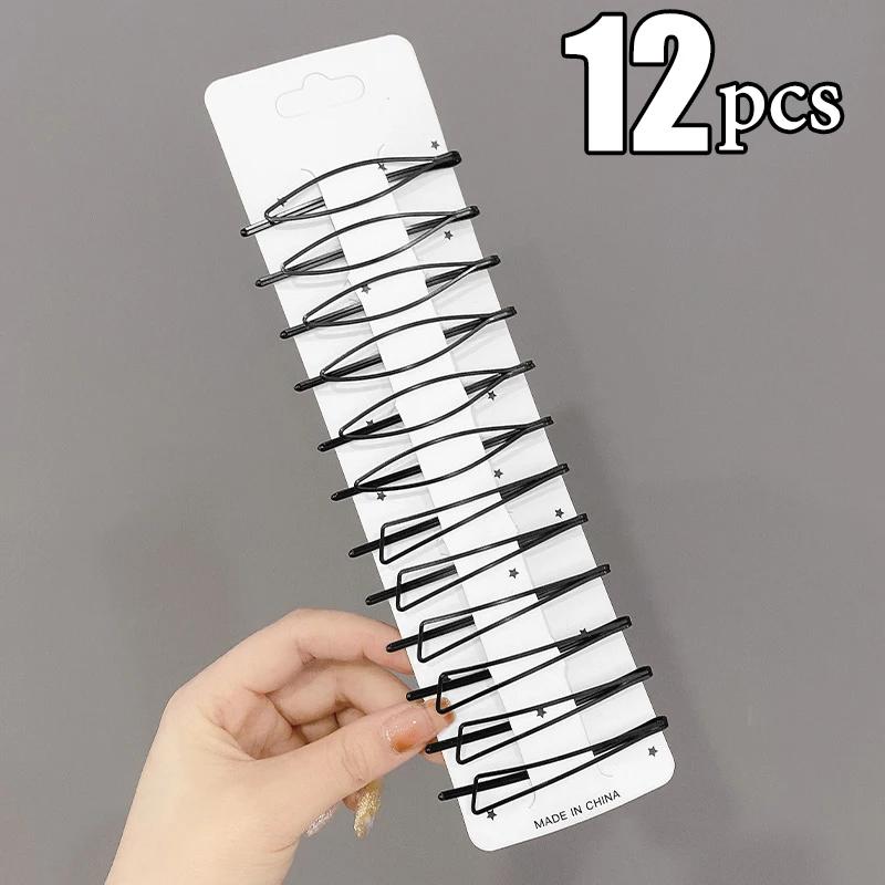 3/12Pcs Black Hair Clips Bobby Pins Wavy Fashion Hairpins Metal Barrettes Invisible BB Clip Wave Hairgrip Hair Clips Accessories